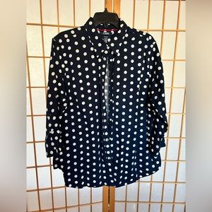 Chaps Navy Blue And White polka dot button down top